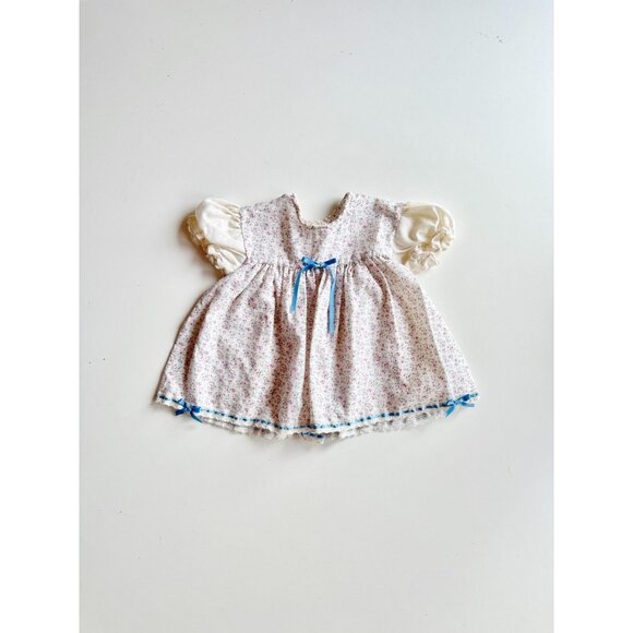 Vintage Baby Girl CUTEST ONE Floral Polycotton Satin Bow Peasant Dress, Size 12M - Picture 1 of 13